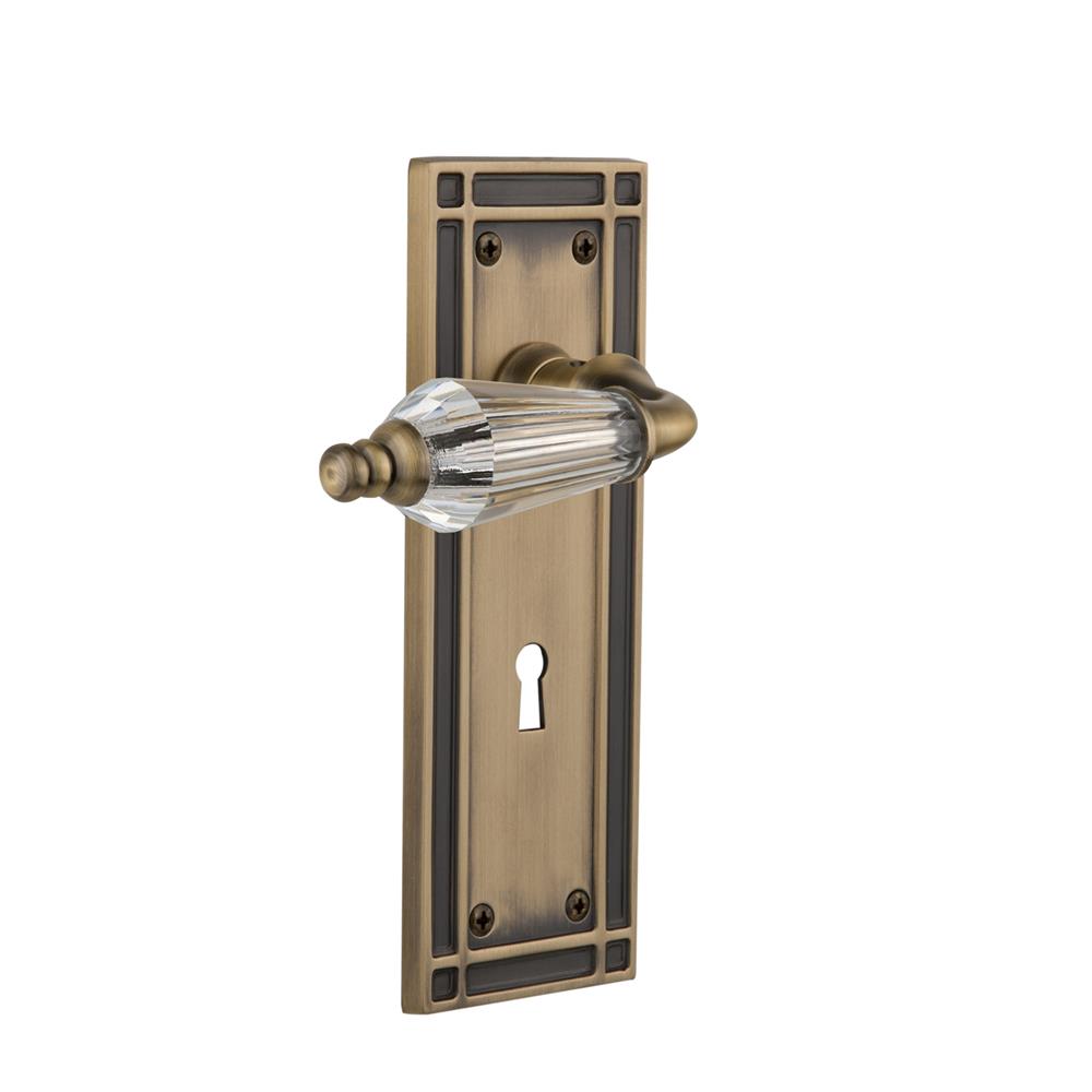 Nostalgic Warehouse MISPRL Complete Mortise Lockset Mission Plate with Parlour Lever in Antique Brass
